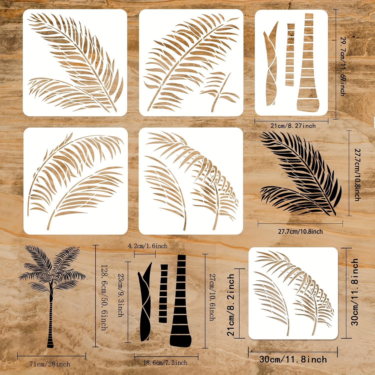 NAKLEO Schilderen Stencils Set voor Kinderen, 5 stuks Sjablonen 9x9 tot 34x34cm Fir Sparren Bos, Plastic en Herbruikbare Tekening Sjabloon, Kamer Decor, Craft DIY Muur Meubilair