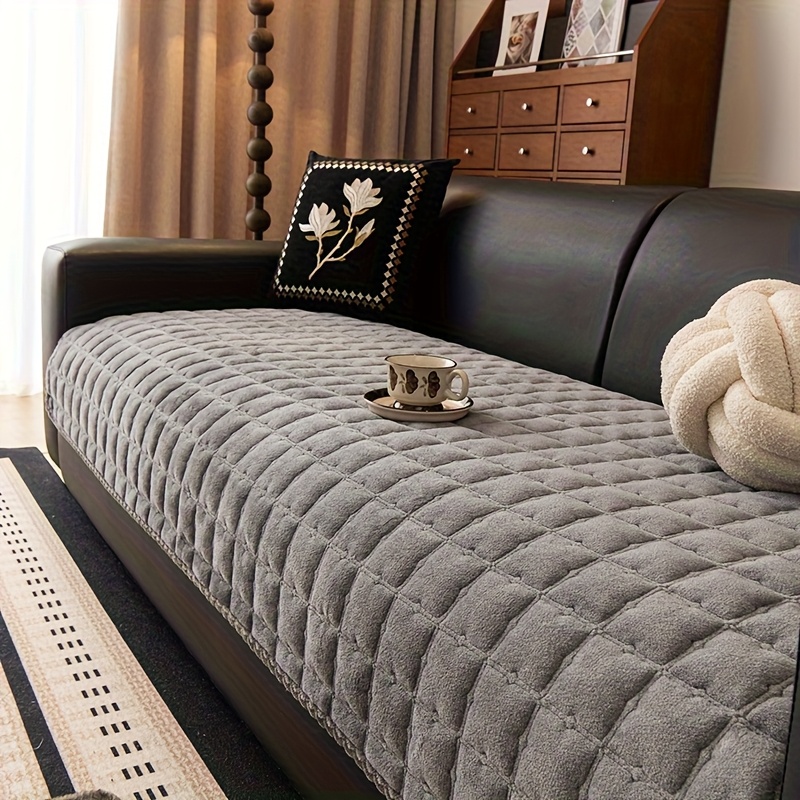 TEMU 1pc Soft Quilted Milk Velvet Non-slip Sofa Pad, , Sofa Protector Cover With Embossed Non-slip Surface, Pet-friendly Sofa Cover, Sofa Cover For