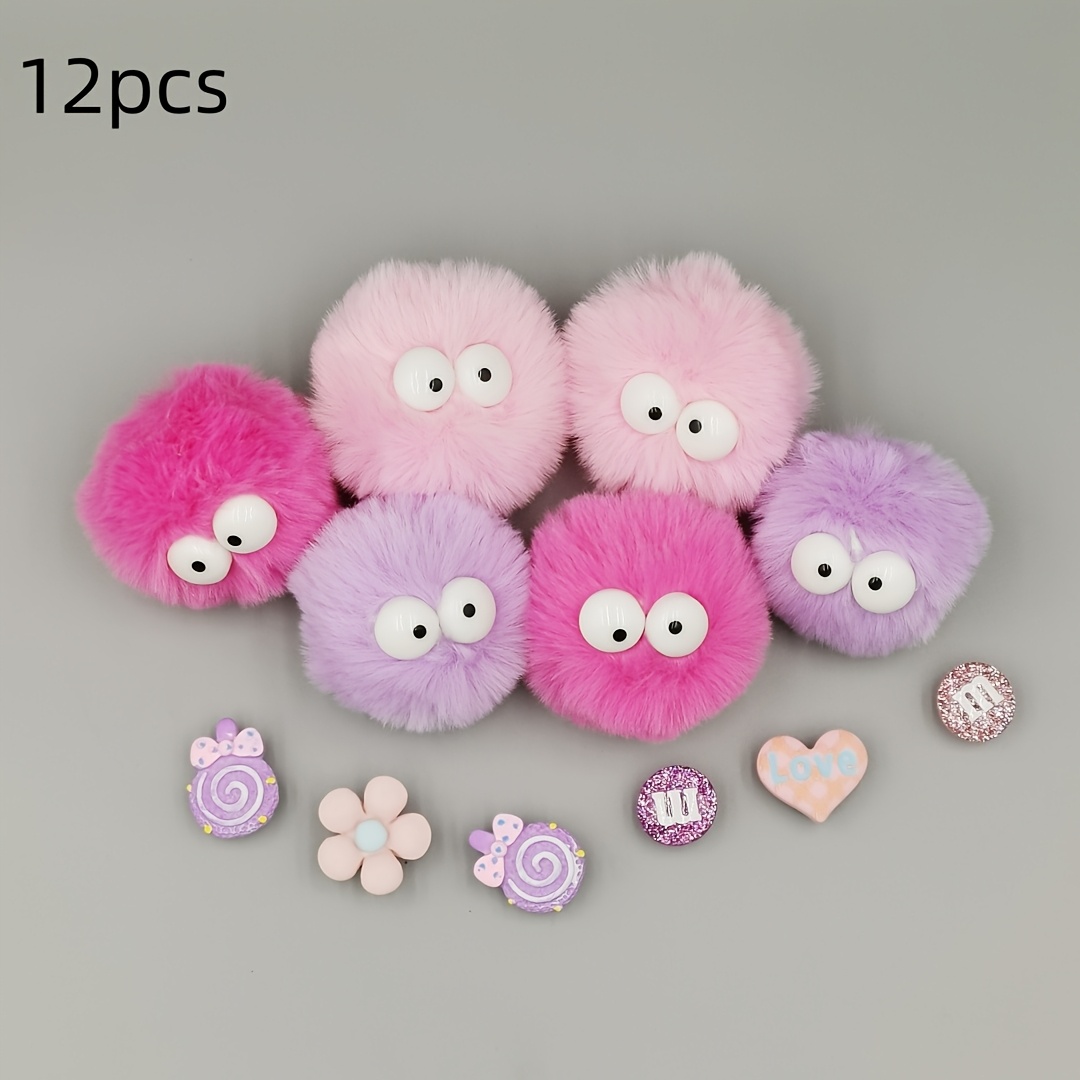 

12pcs Pink Plush Shoe Charms Set, Polyester Fashion Accessories, Cute Animal & Heart Designs, Valentine's Day, Christmas, Party Favors, Decorative Gifts