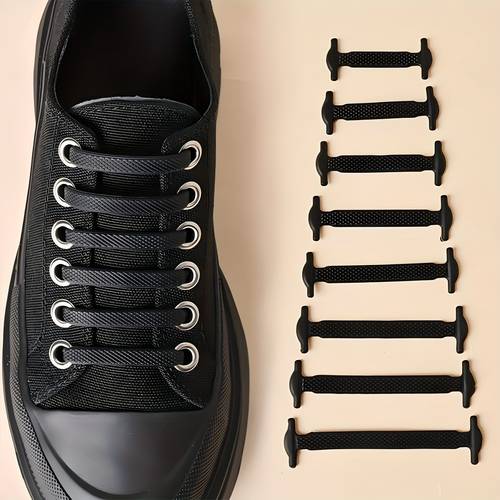 4 Pairs No-Tie Silicone Shoelaces for Sneakers - Black, Comfortable & Stylish Elastic Laces with Metal Screw-In Tips, Secure Fit for Casual or Sneakers, Sneaker Accessories | Looped Lace Pattern | Flexible Laces
