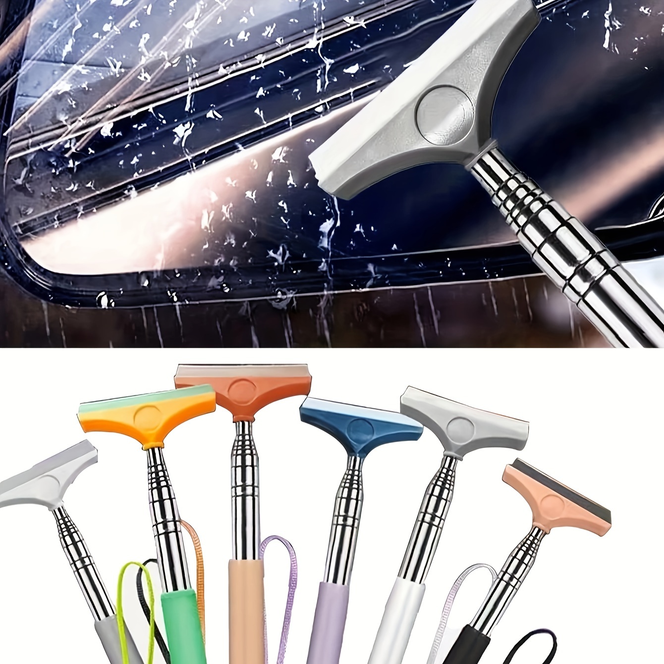 

Stainless Steel Vehicle Side Mirror Squeegee, Telescopic Water Blade For Mirror Cleaning, Portable Rain Wiper Tool Set