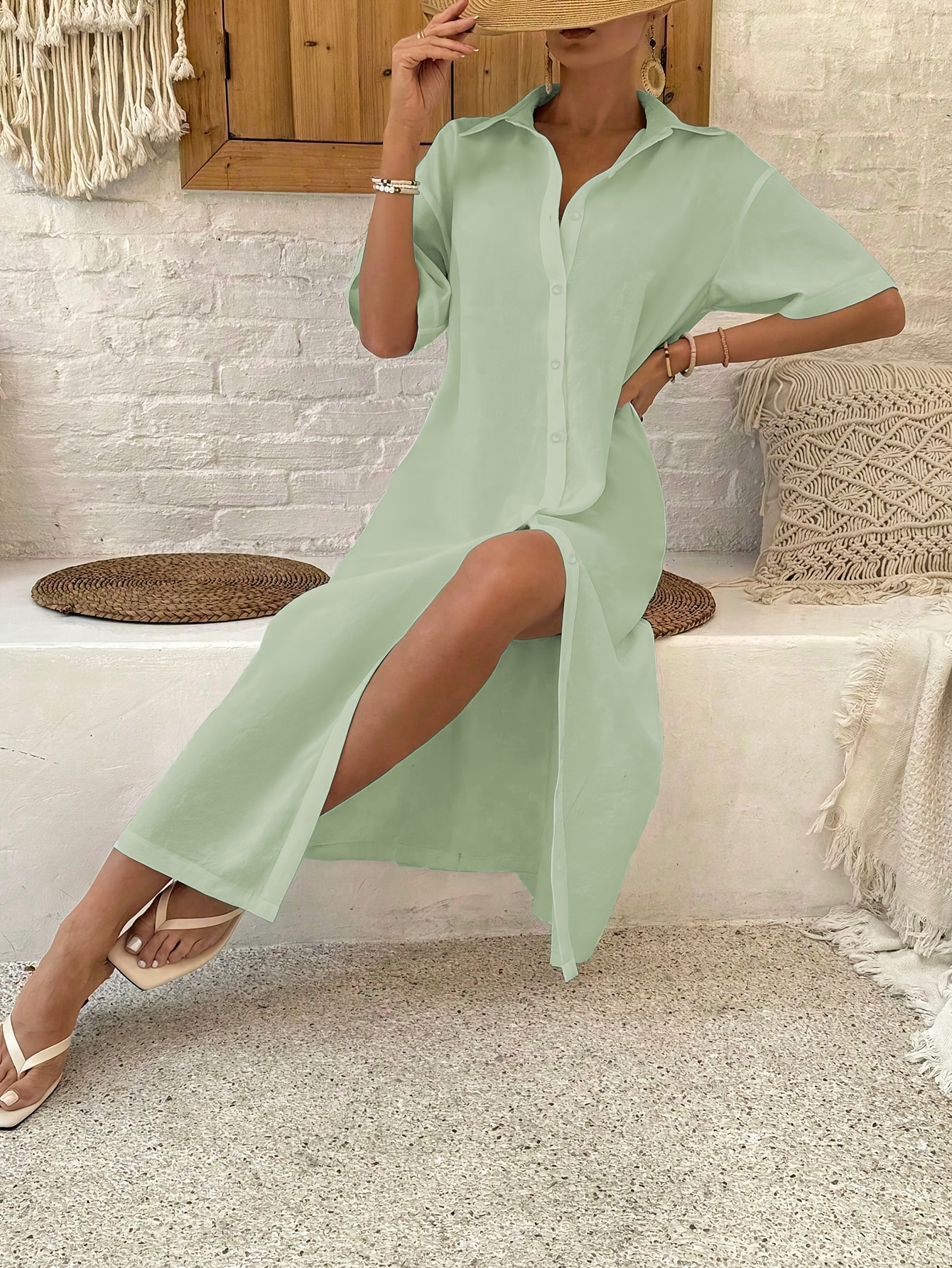 Women's Lightweight Long Sleeve Shirt Dress - Breathable Semi-Sheer  Button-Front Design, Fitted Beach Vacation Dress for Spring Summer Fall,  Casual Ch
