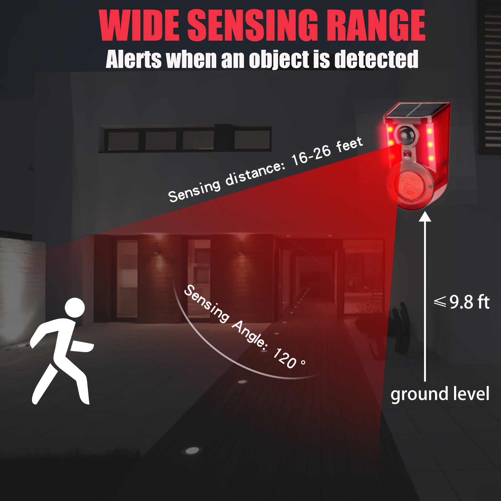 Dispositivo de Alarma con Sensor de Movimiento Solar - Multi-Modo, Detección de Gran Angular, Generador de Ruido, Detecta Movimiento, Disuade Intrusos. Excelente. Alarma de 129Db y Luces Estroboscópicas para Seguridad Interior y Exterior