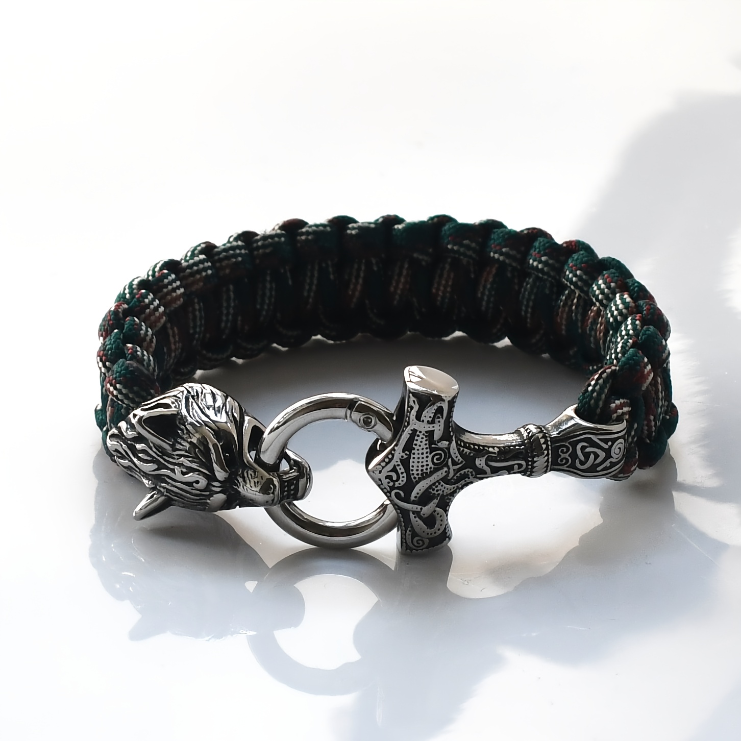 Viking Stainless Steel Wolf Head Hammer Bracelet