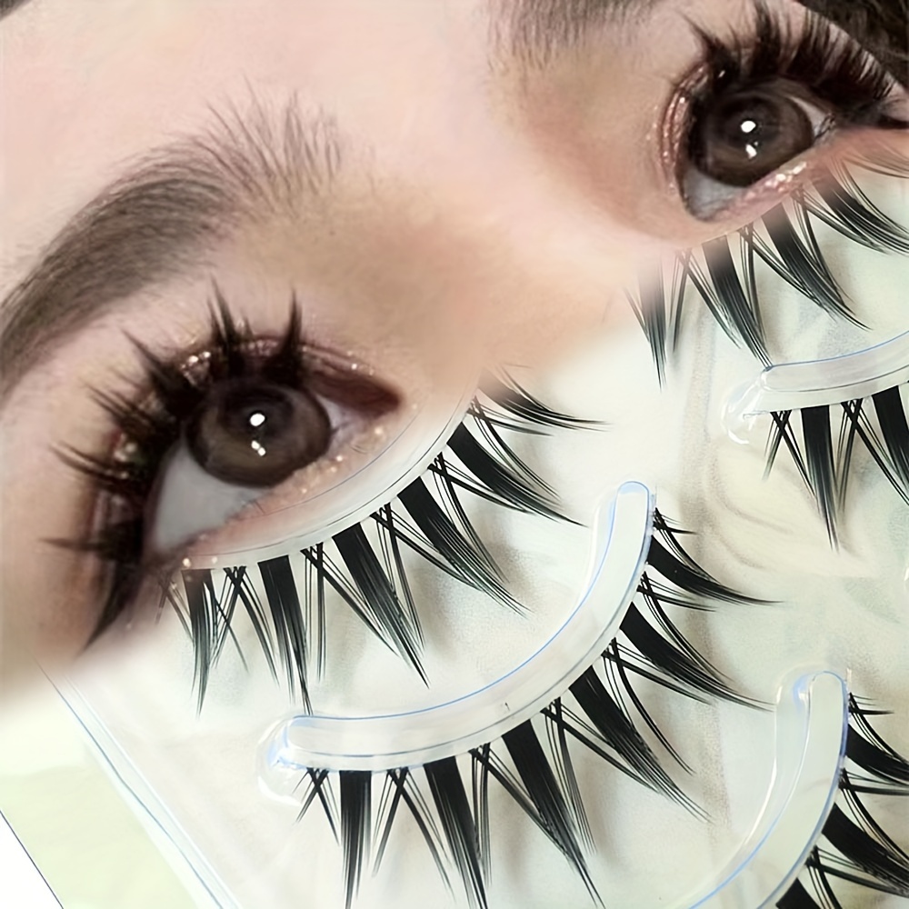 5 Pairs Of Transparent Stem, Pointed Tail, Dense Camellia -style False Eyelashes, Natural One-piece Mixed-look Lashes, 5 Pairs Per Box