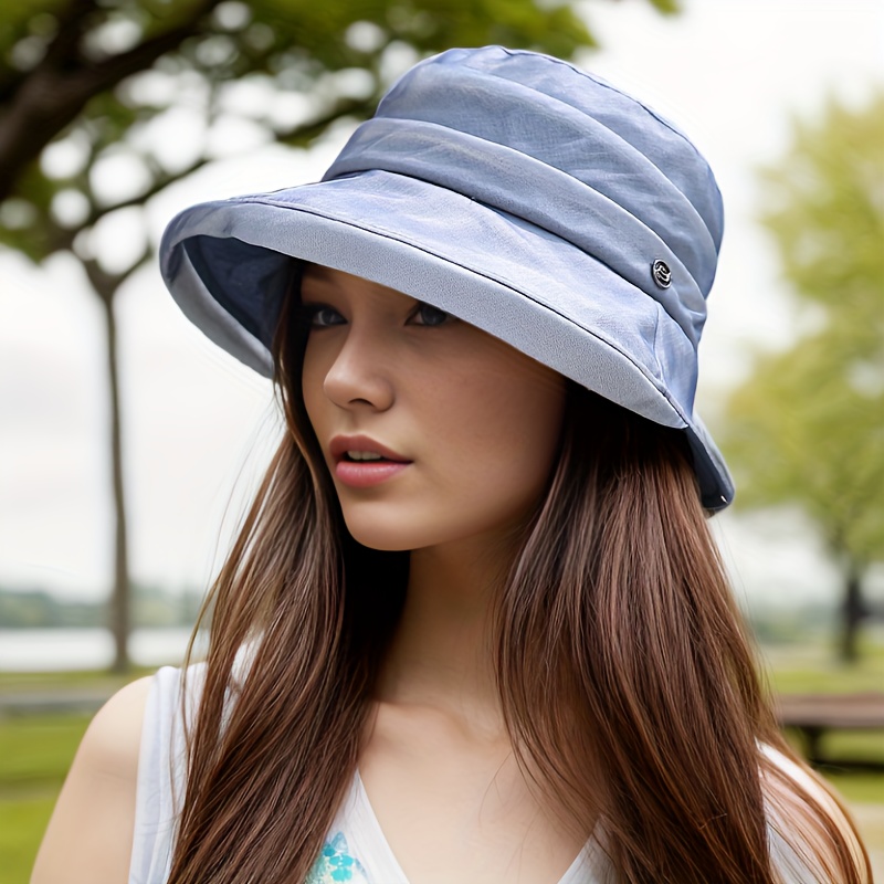 Solid Color Mulberry Silk Sun Hat Pleated Bucket Hat Summer UV Protection  Sunshade Hats For Women