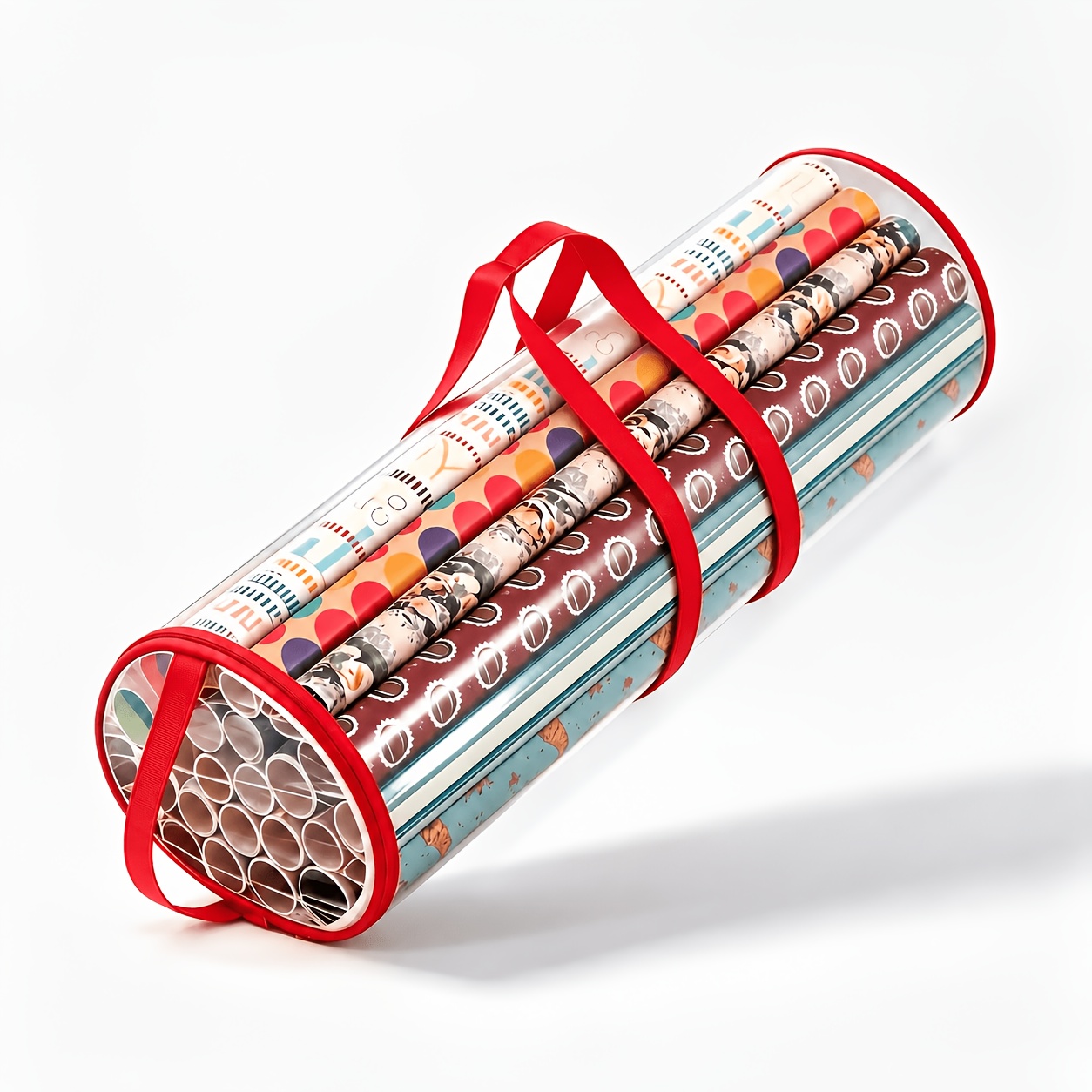TEMU Wrapping Paper Tube Storage Bag/portable Design Christmas Gift Packaging Container With Handle/fits 31-inch Rolls,for Christmas Holiday Decor