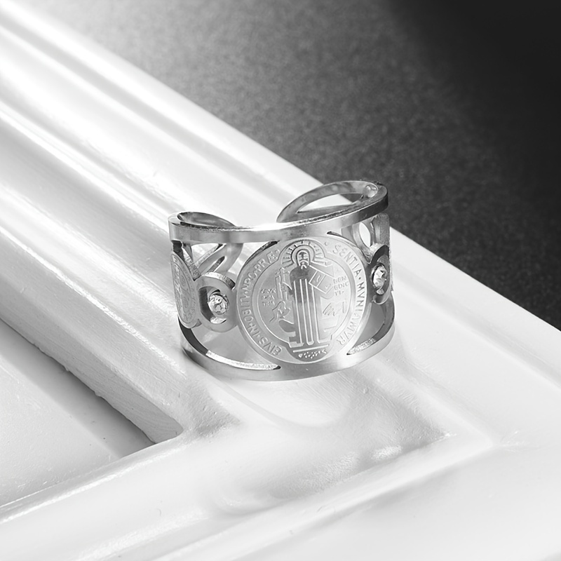 Stainless Steel Adjustable Saint Benedict Ring, Unisex