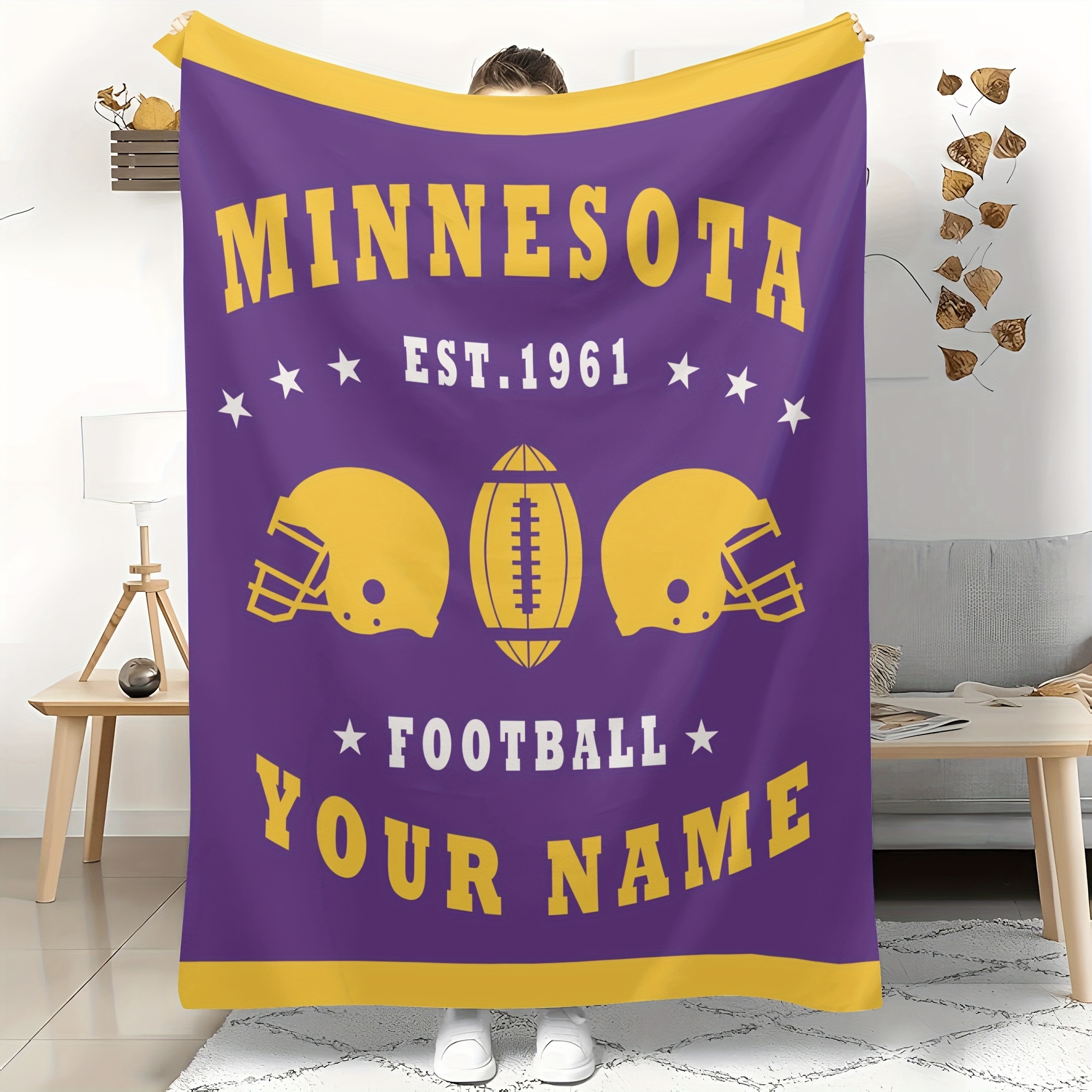 

Football Throw Blanket With Personalized Name - Customizable Polyester Knit Fabric, Soft Cozy Rectangle Blanket For Sofa, Bed, Office, Camping, Travel - Gift Blanket