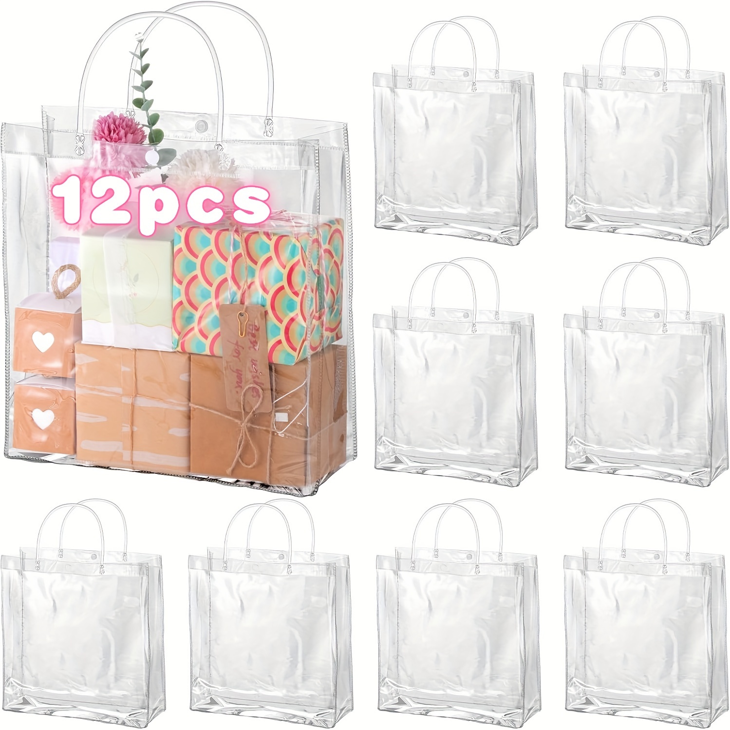 

12pcs Reusable Clear Gift Bags - For Christmas, Weddings, Birthdays &