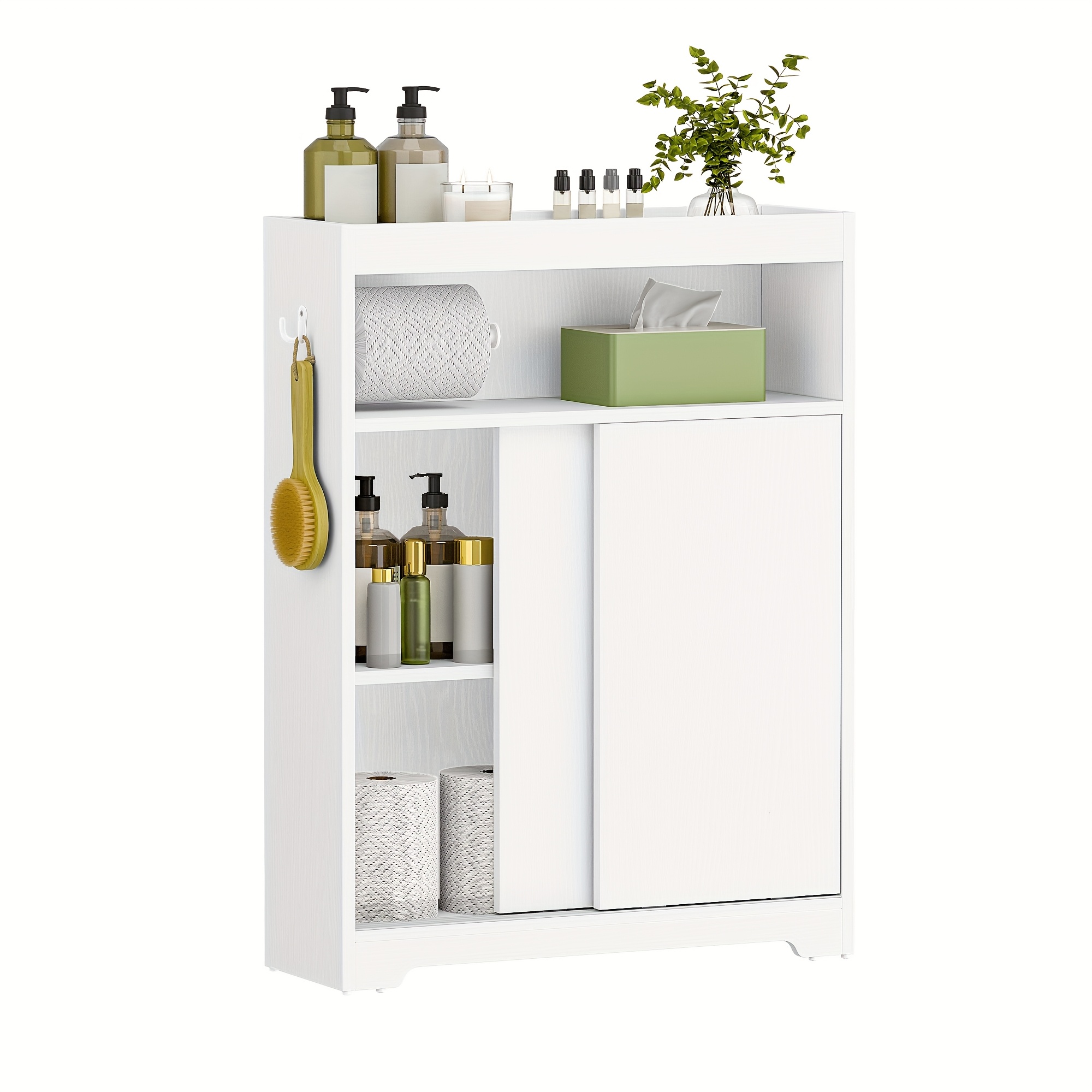 bathroom cabinet, niche cabinet, space-saving bathroom cabinet with toilet paper holder and hooks, sliding door, adjustable shelf, for the bathroom, 20 x 60 x 80cm, black | Hög Kvalitet Och Prisvärd | Temu