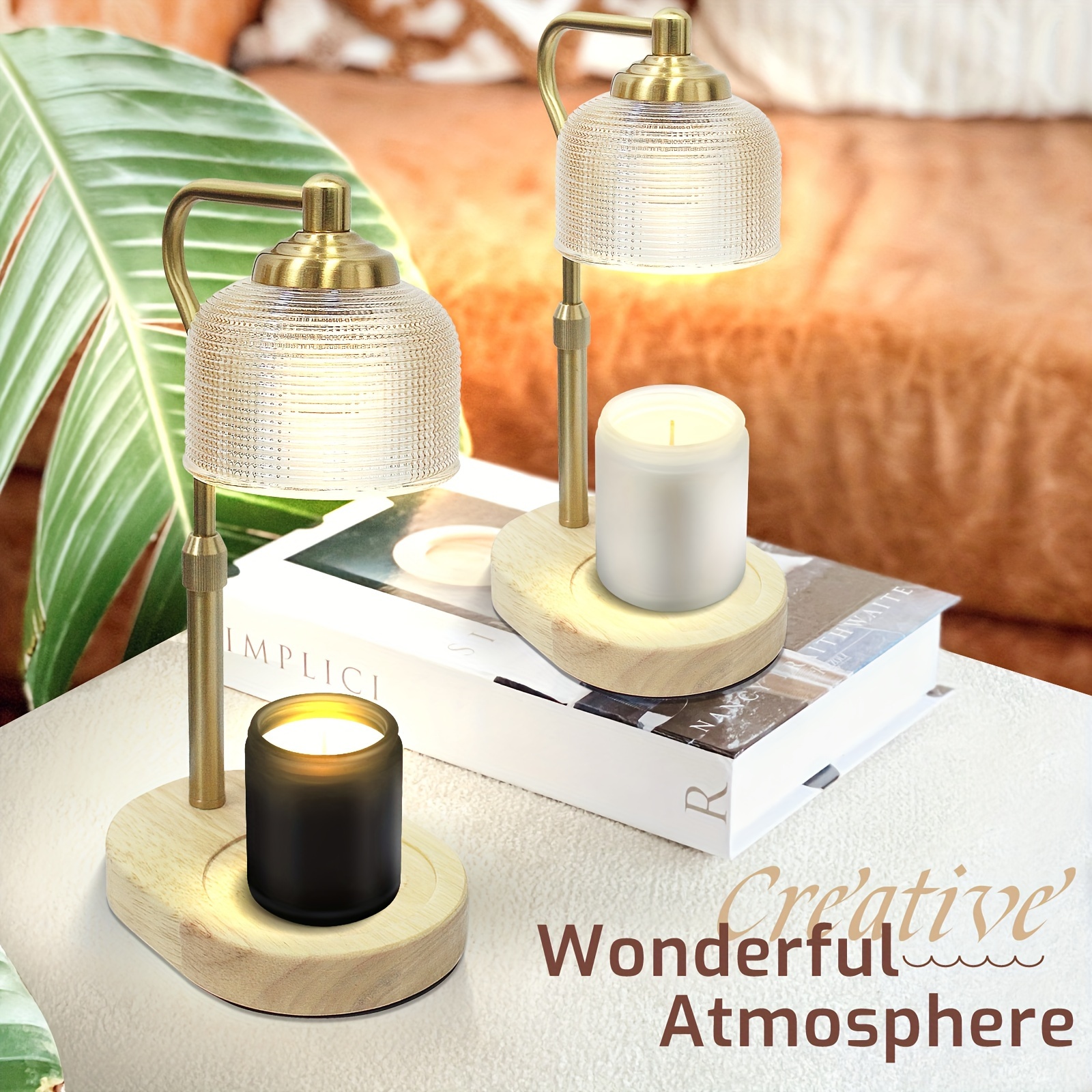 

1pc Candle Warmer Lamp, Candle Warmer Lamp With Timer & Dimmer Candle Warmer, Height Adjustable For All Size Scented Candles, Candle Warmer With 2 * 50w Bulbs For Christmas Gifts (gold)