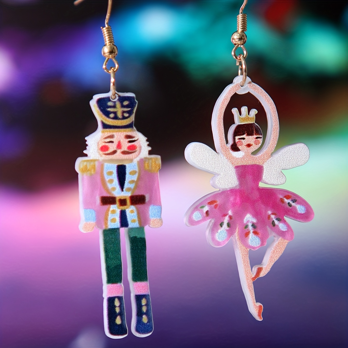 TEMU Funny Cute Statement Earrings, Creative Nutcracker Acrylic Earrings For Christmas And Halloween, Halloween Drop Earrings, Dangle Earrings For