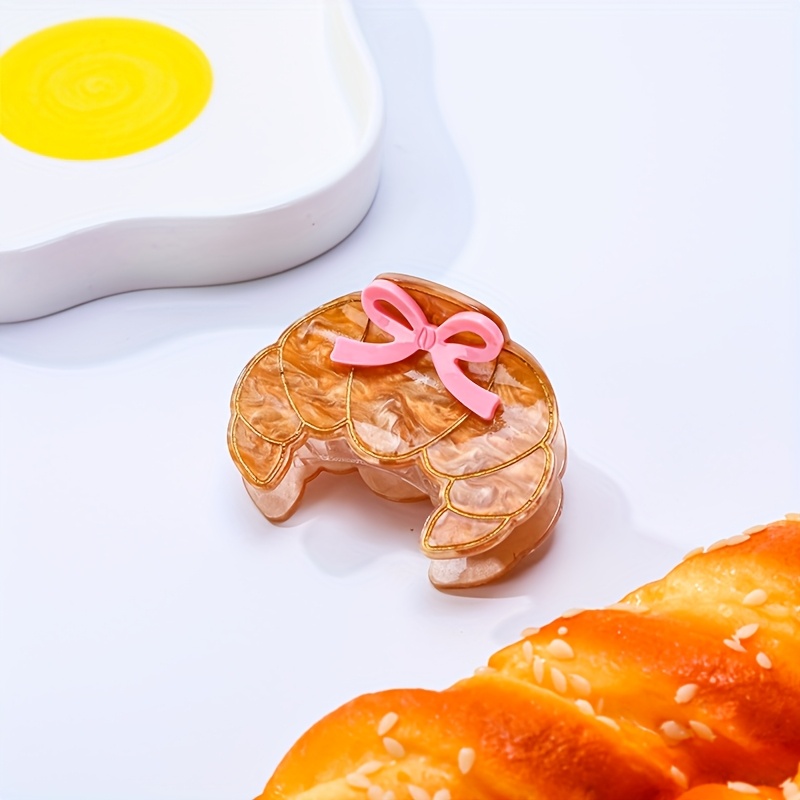 Image of Ins-style Creative Food Hair Claw Clip For Women, Japanese And Korean Face Bread Crescent Shark Clip, Niche Updo Acetate Hair Clip, Trendy