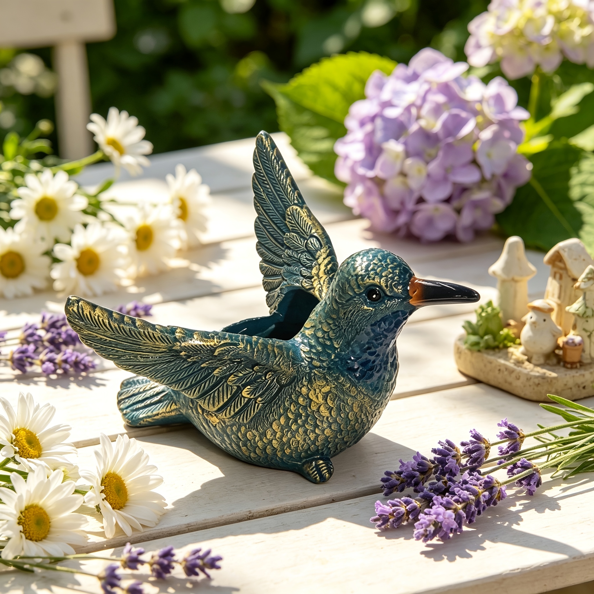 TEMU 1 pièce Jardinière | à ailes déployées avec texture de plumes fines | Ornement de jardin en résine résistant aux intempéries | Convient pour ,