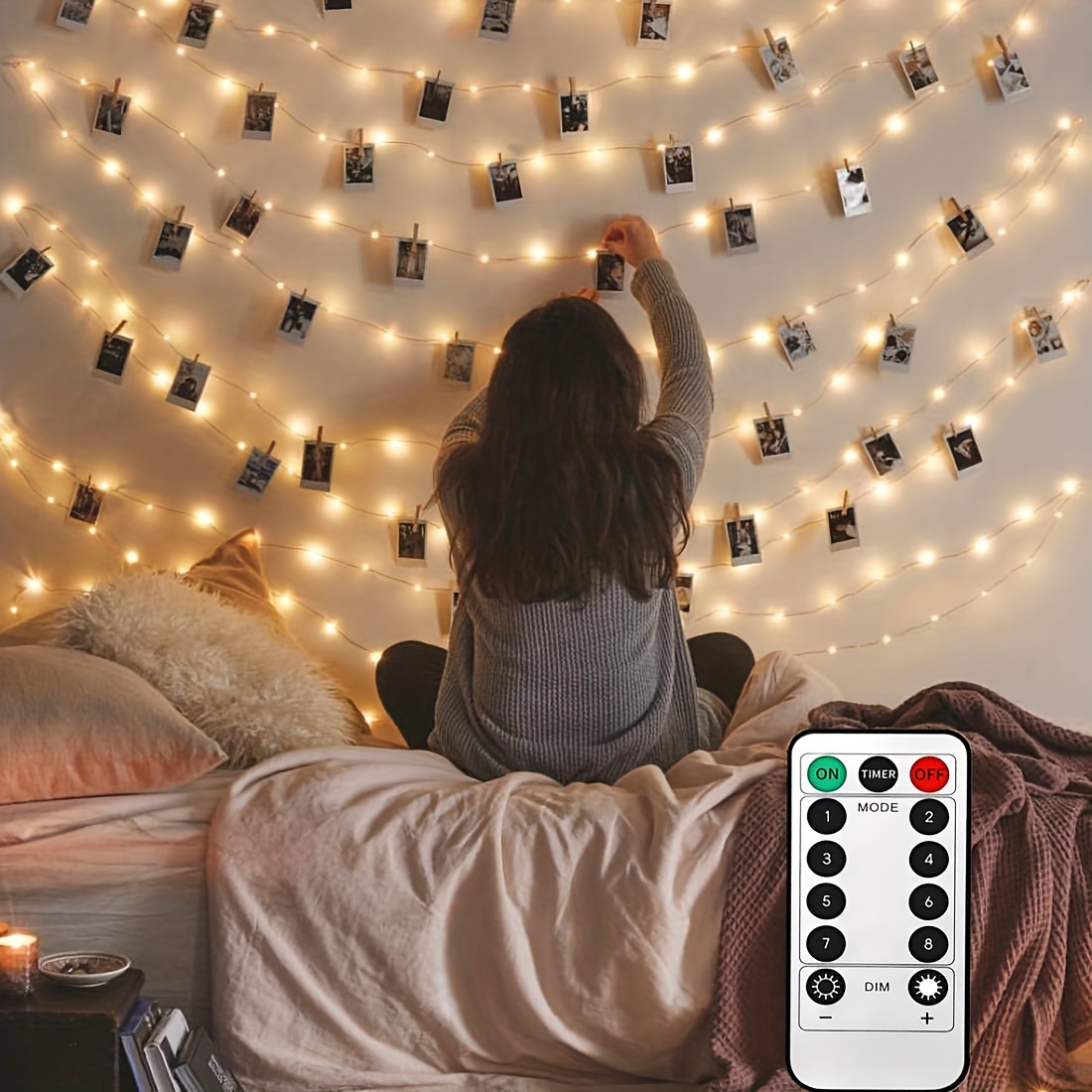 

40 Led Photo Clip String Lights With Remote, 8 Indoor Fairy String Lights For Hanging Photos Pictures Cards And , Ideal Gift For Bedroom Decoration (usb Operated, Warm White)