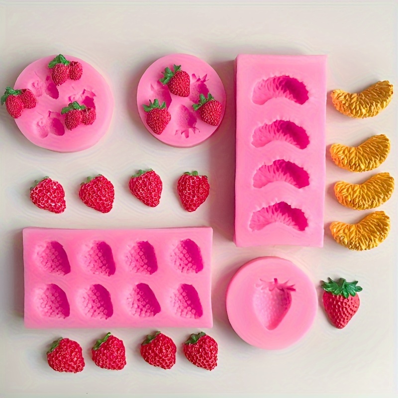 

A Diy Fruit Series Silicone Mold For Making Decorative Shapes Of Cherries, Oranges, , And Strawberries, Holiday Decorations And S.