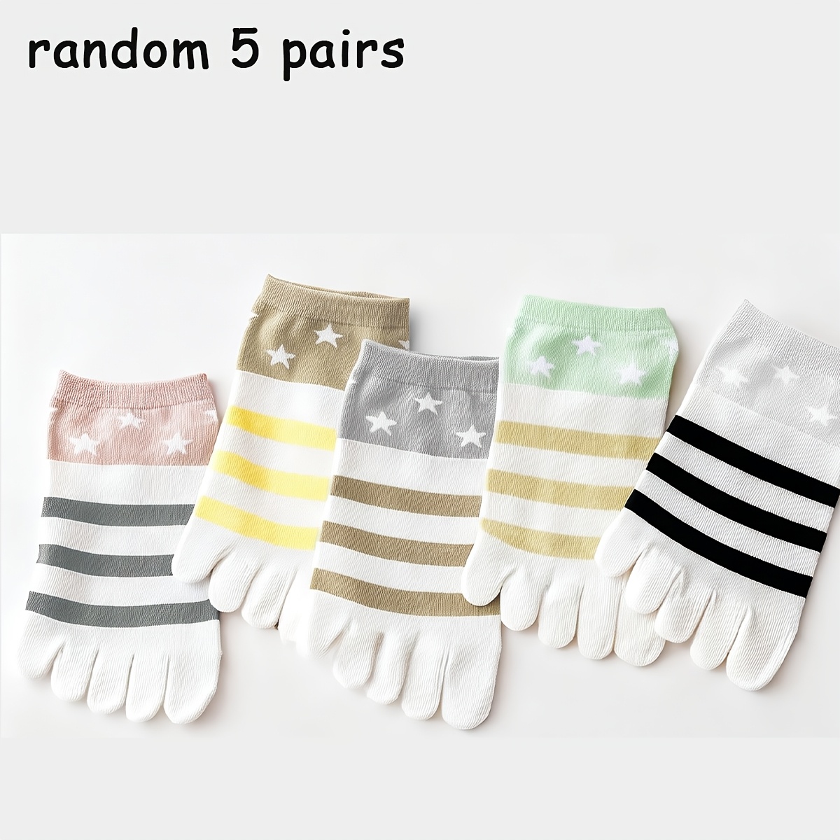 TEMU Zufällige 1/3/5 Paar Zehensocken mit Streifen, süße Damen-Shorts Socken, geeignet für Frühling und Sommer