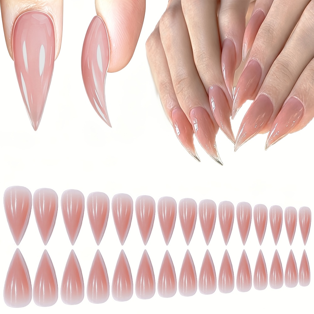 TEMU 30pcs Eagle Hook Cat Paw Three-dimensional Thickened Full Nail Sheet False Nails, Nude Color, Nail , Home Nail Diy, For Women's Irregular Nails