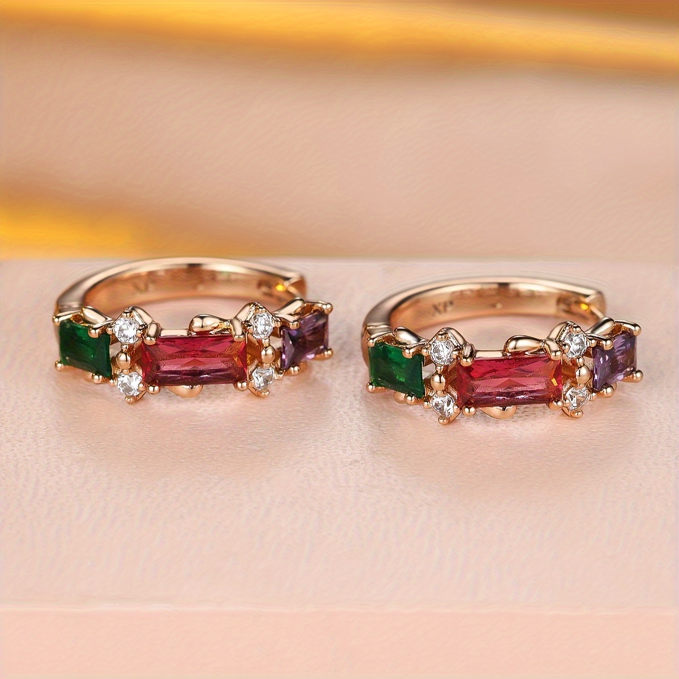 Luxury Copper Hoop Earrings with Multicolor Cubic Zirconia