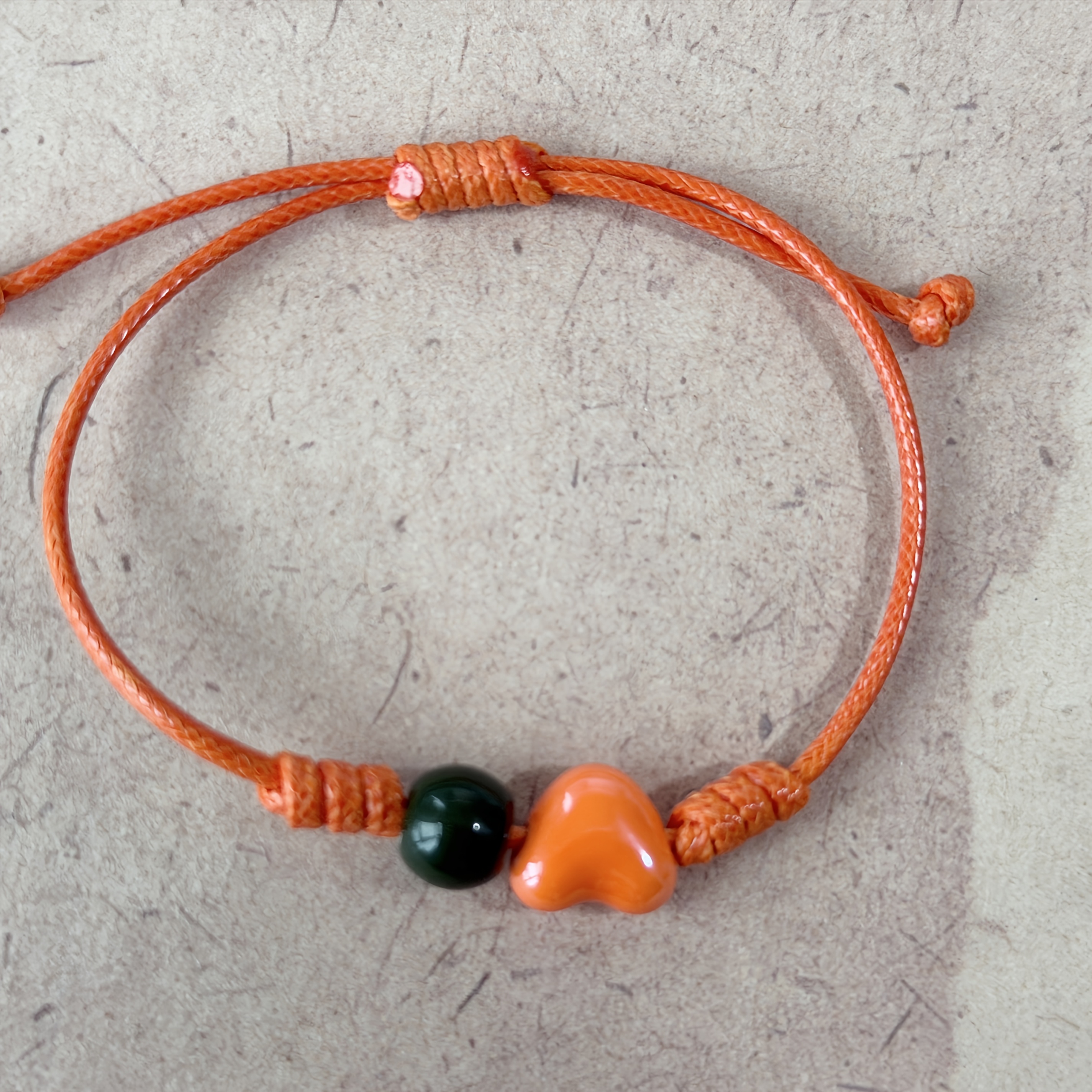 Women's Handmade Ceramic Green Heart Bracelet, Adjustable Length