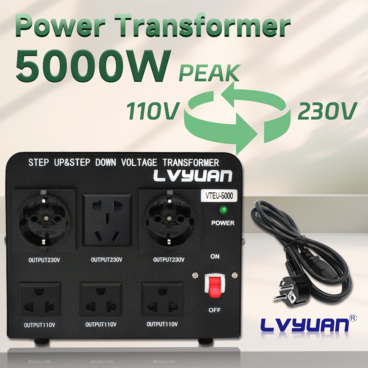 Lvyuan Step-up/ Unit, 5000w () Voltage Converter, 110v And 220v Voltage Conversion, With European-standard Sockets, Universal Sockets And A Circuit Breaker (requires Connection To The Mains For Use)
