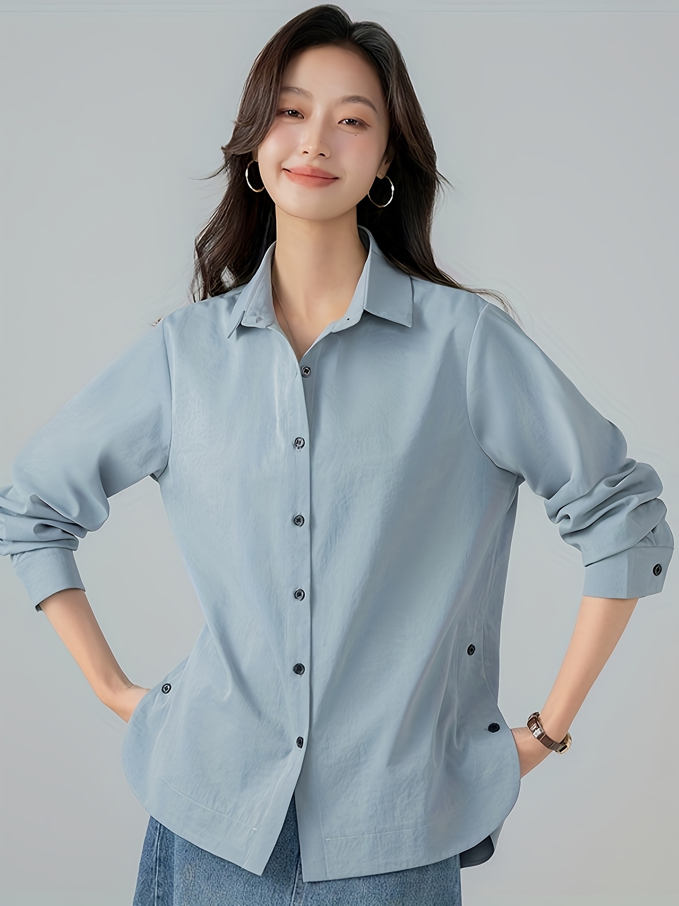 spring autumn long sleeve shirts women korean style loose Temu Oman