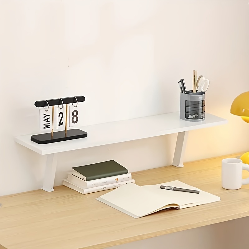 Image of White Wooden Desktop Organizer Tier Desktop Lifter Desktop Booster Shelf Bookcase Multi-tier Organizer For Office And Home Countertop Display Shelf