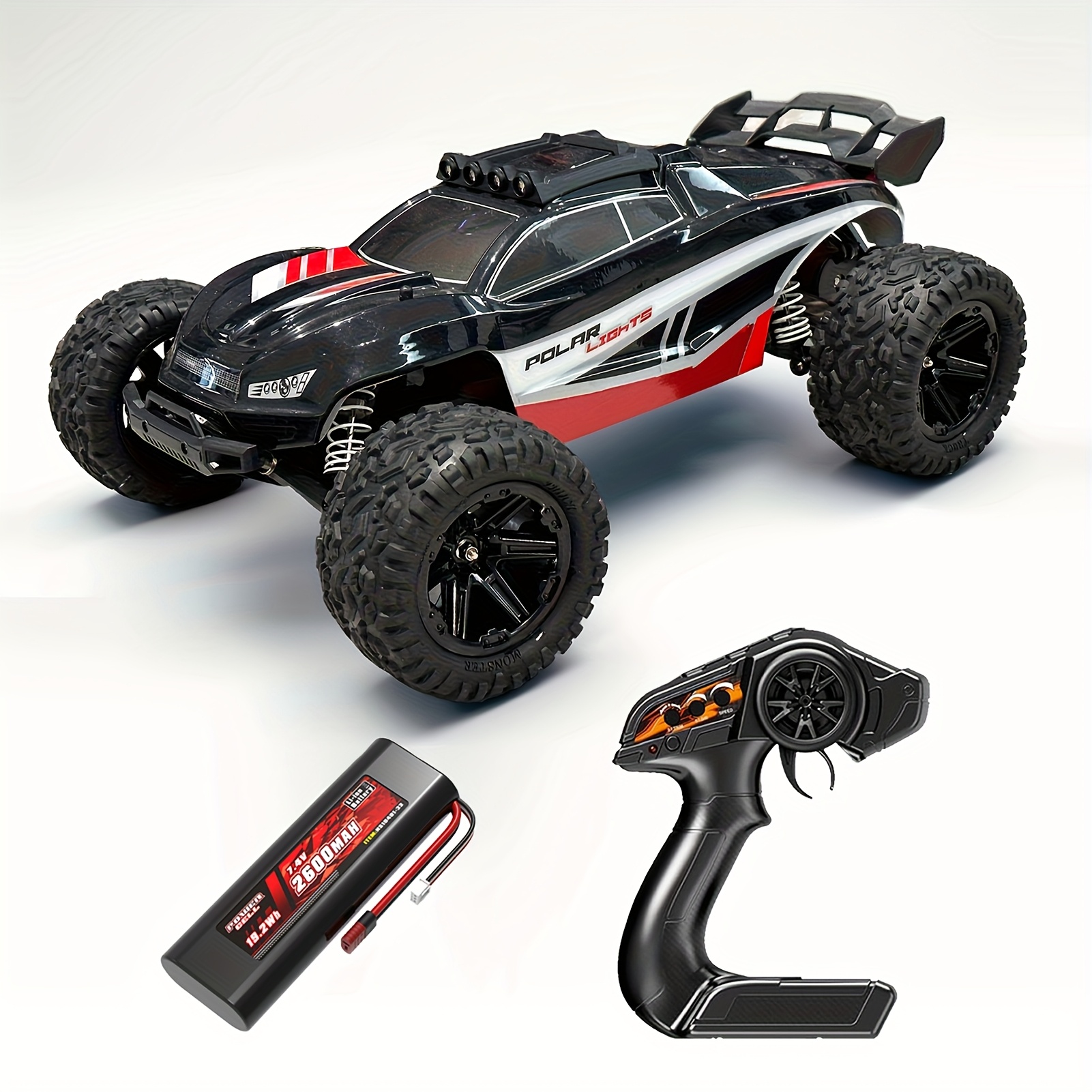 TEMU 1:8 High Speed Off-road Large Rc Car, 45km/h Racing Drifting Truck For Hobbyists, All Terrain Application, Led Headlights, 2600mah Battery,