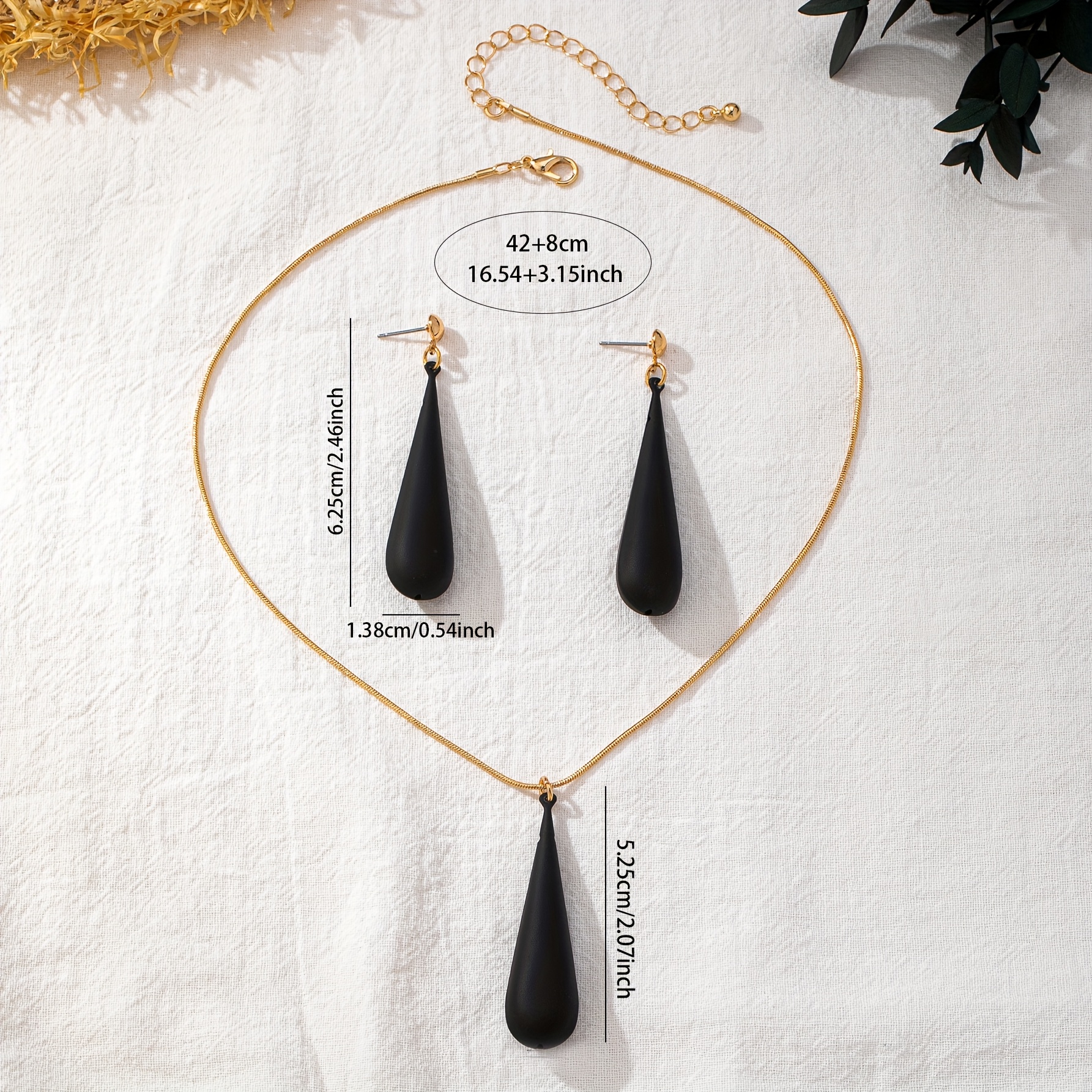 3pc Easy Metallic Style Long Teardrop Pendant Jewelry Set