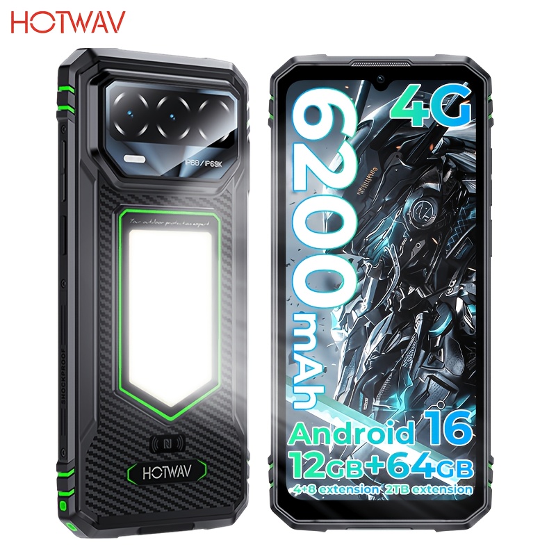 TEMU HOTWAV T8 Smartphone , 16, Red 4G, 12GB (4+8GB) RAM 64GB ROM Expandible 2TB, Batería de 6200Mah, Luz de Camping Trasera Incorporada, Soporte NFC