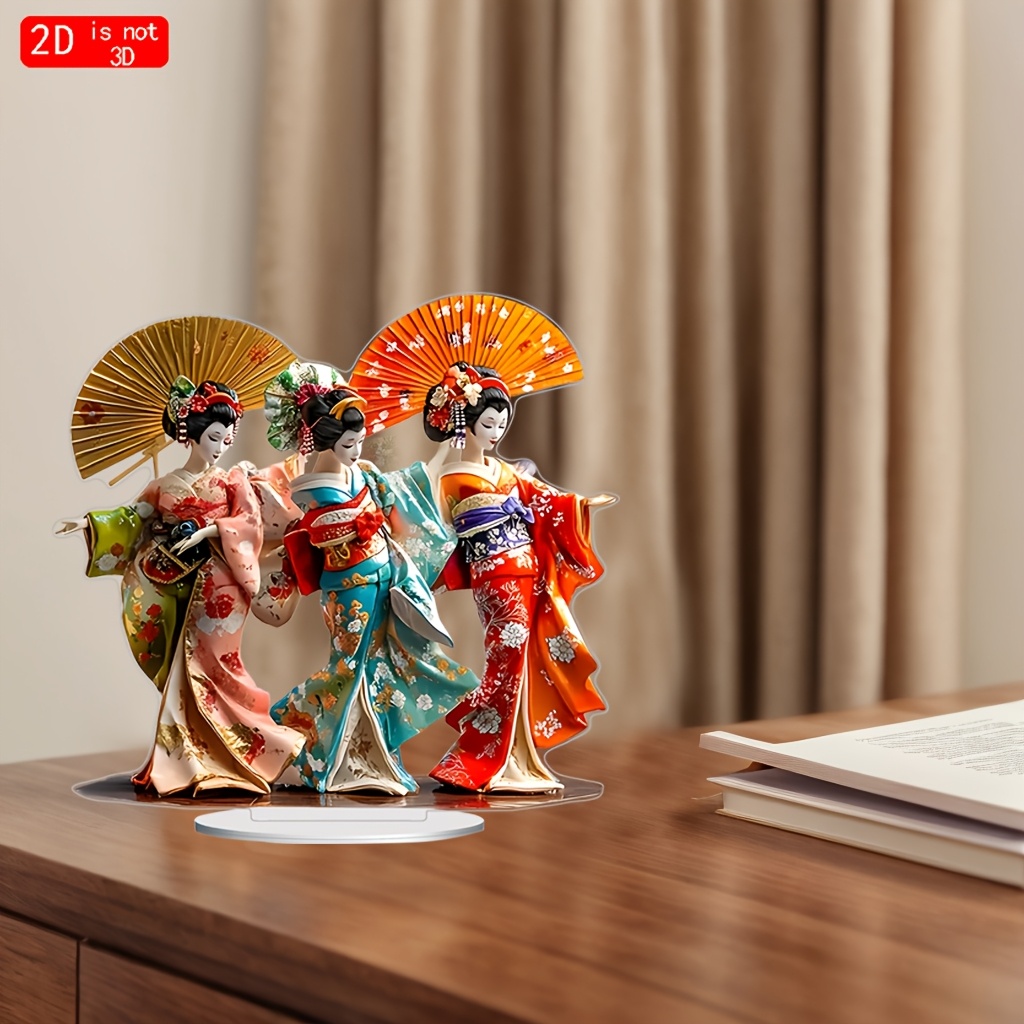 

2d Flat [1pc Japanese Figurine] Style Acrylic Figurine, Japanese Kimono Design, Multipurpose Decorative Sign & Plaque, Ideal Gift With English Text For Home & Garden