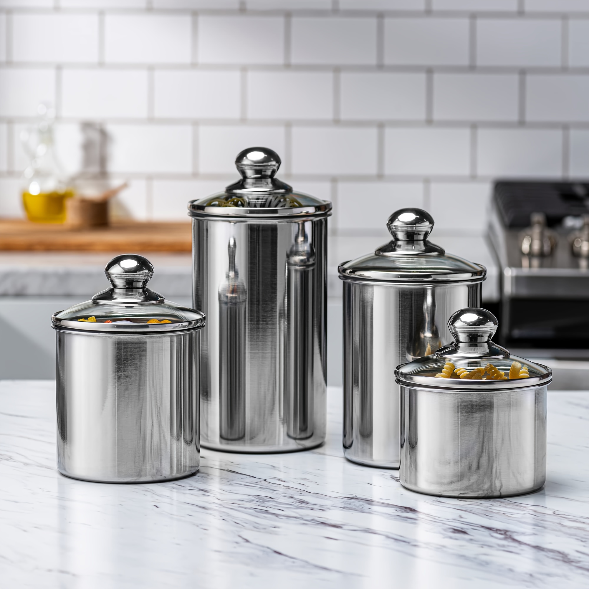 One Airtight Stainless Steel Container Kitchen Countertop