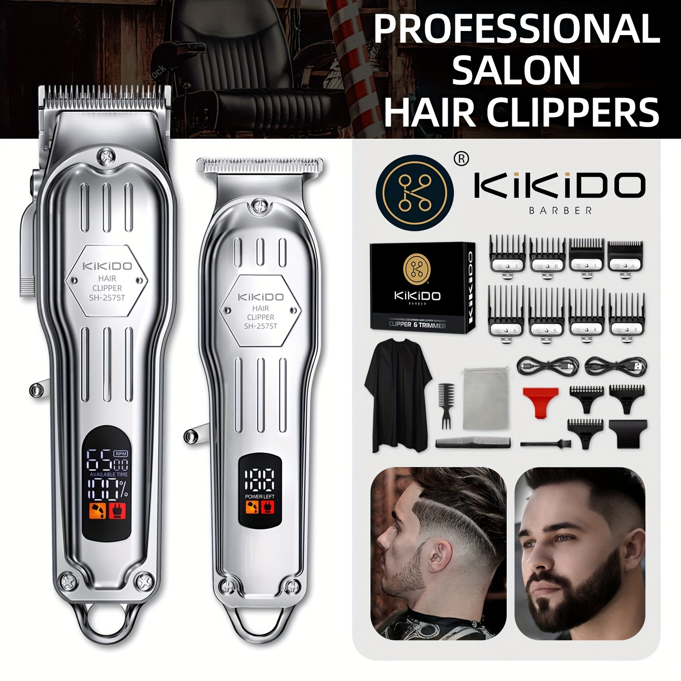 

Kikido Kk-2575t Men's Hair Clipper Set, Motor, 0-gap T-blade, Lcd Display Screen, Rechargeable Wireless, With 11 Limit Combs And Other Hairdressing Tools, Suitable For Home Use, Or As A Gift