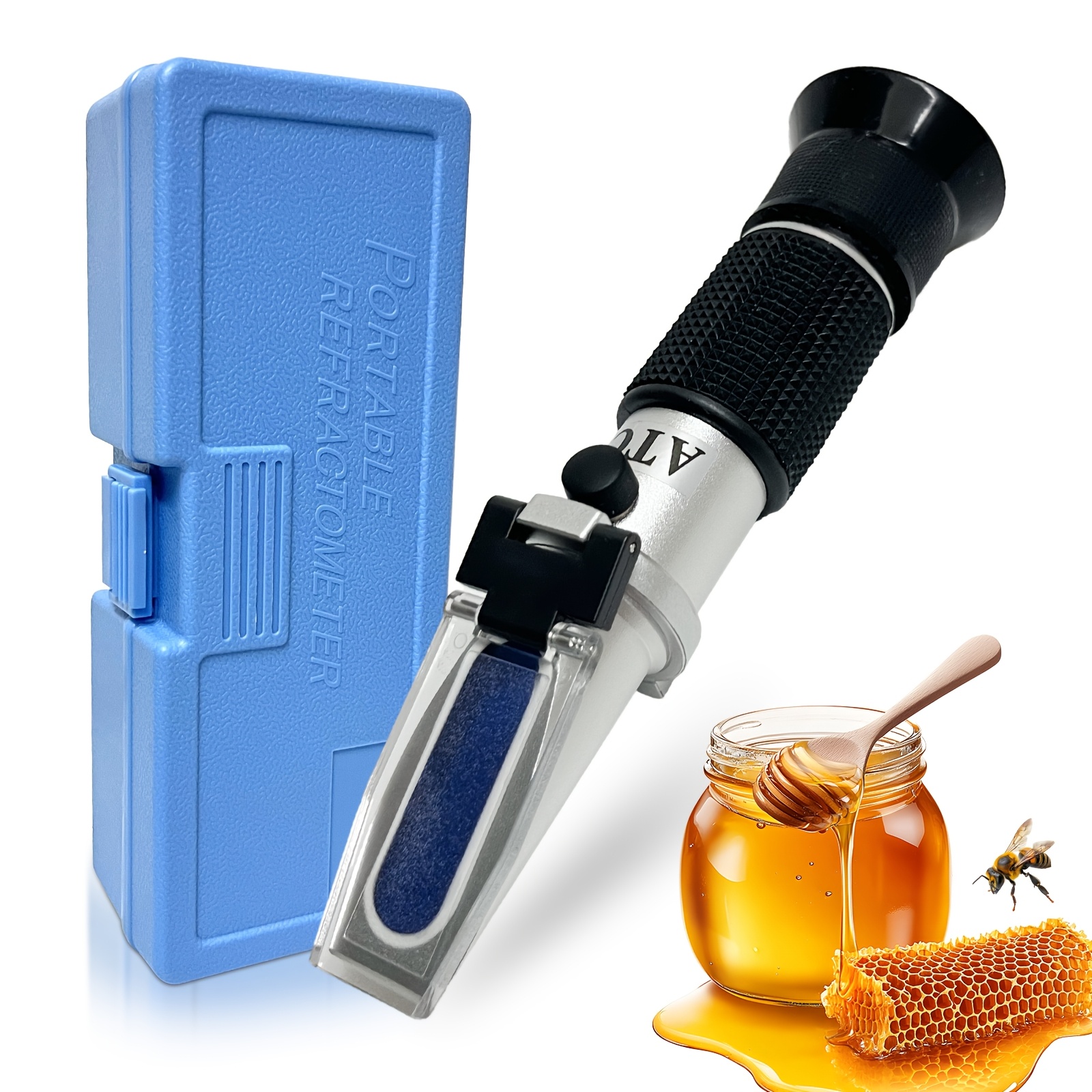 E-shop Honig-Refraktometer, Feuchtigkeitsmessung 12-27%, Brix 58-92%, und 38-43, 3-in-1 Anwendung, -Hydrometer, automatische Temperaturkompensation,