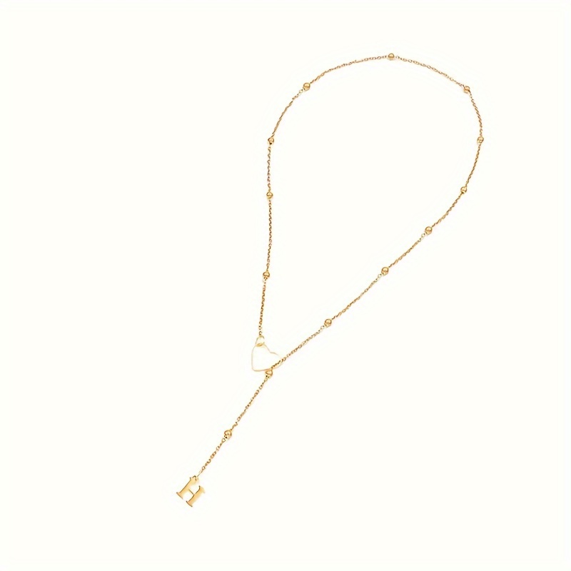Y-Shaped Heart Necklace with Uppercase Letters, Stainless Steel