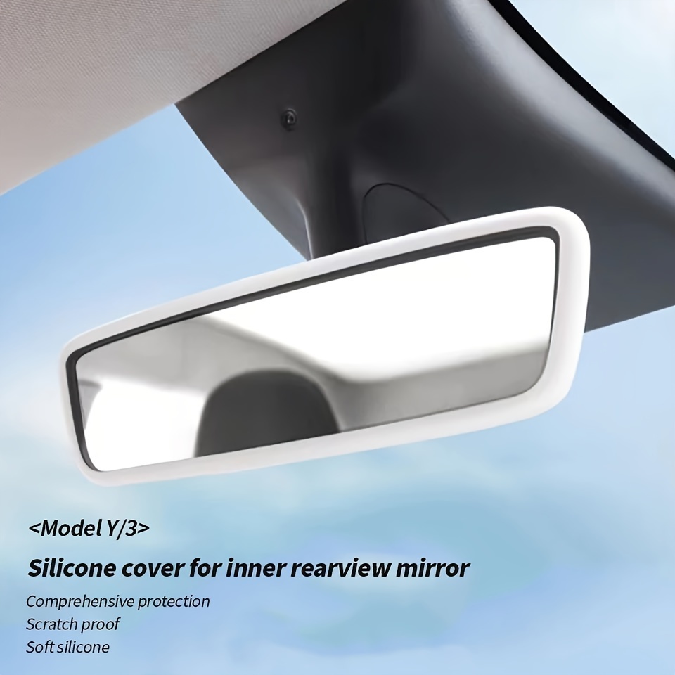 

1pc Inner Mirror Cover Silicone Rubber Shell For Tesla 3y Type Center Console Mirror Protector Accessories