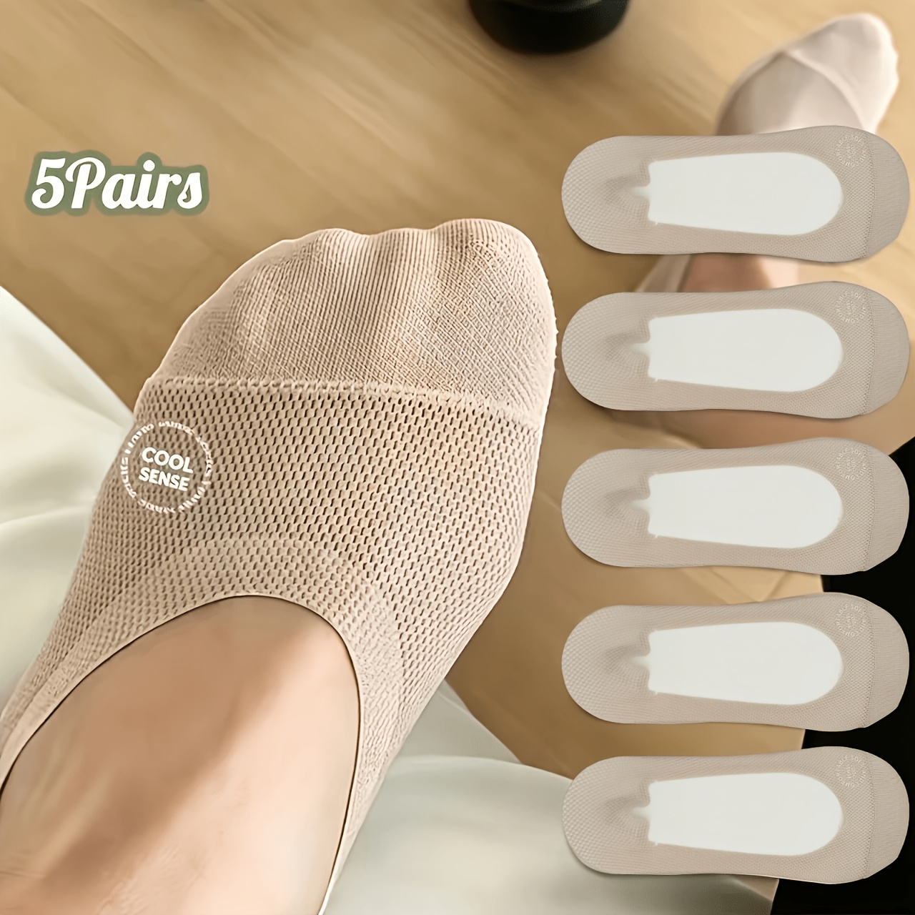 TEMU 5 Pairs Khaki Socks For Spring And Summer, High-quality Invisible And Breathable Mesh Fabric, Soft And Elastic, Sweat-absorbent And Non-slip