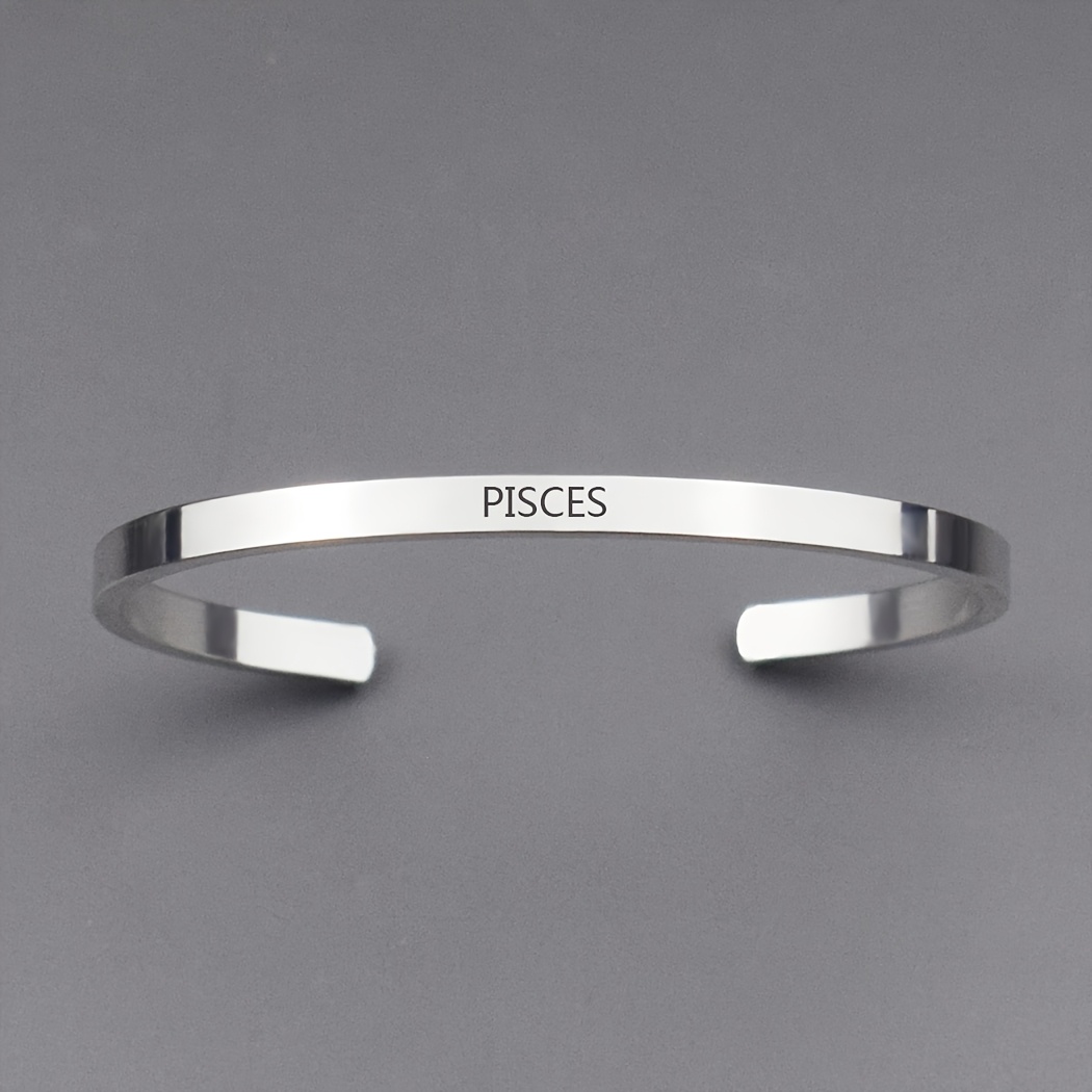 Pisces Zodiac Sign Stainless Steel Cuff Bangle, Women's Gift