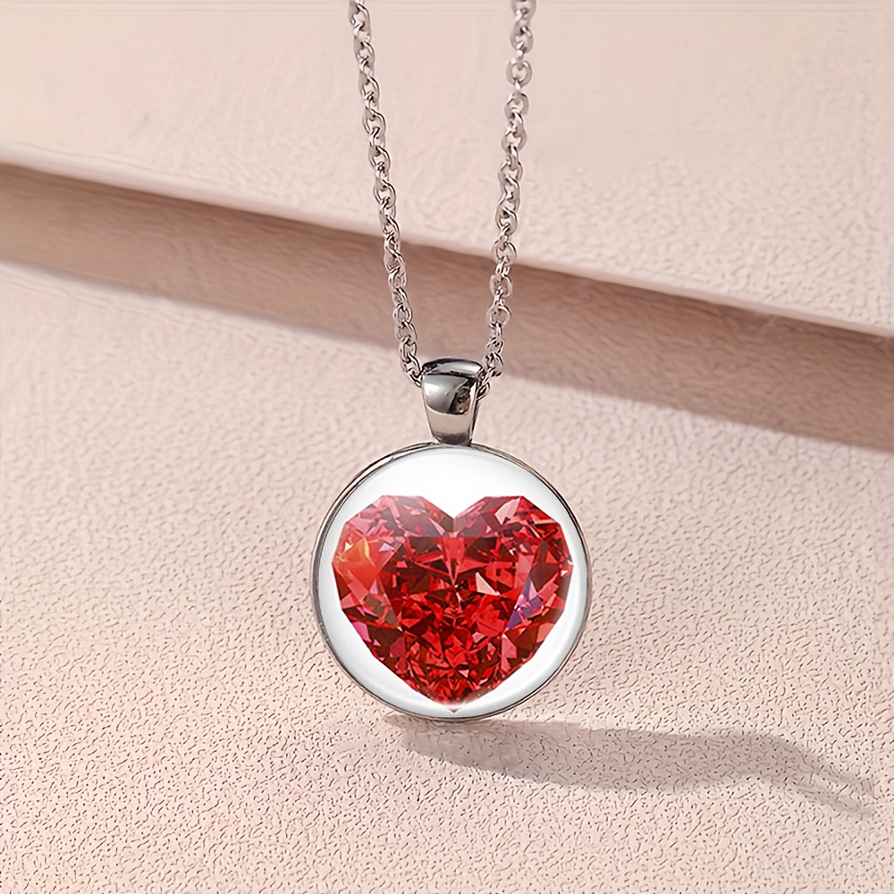 4pc Red Heart Sparkle Jewelry Set, Necklace, Bracelet & Earrings