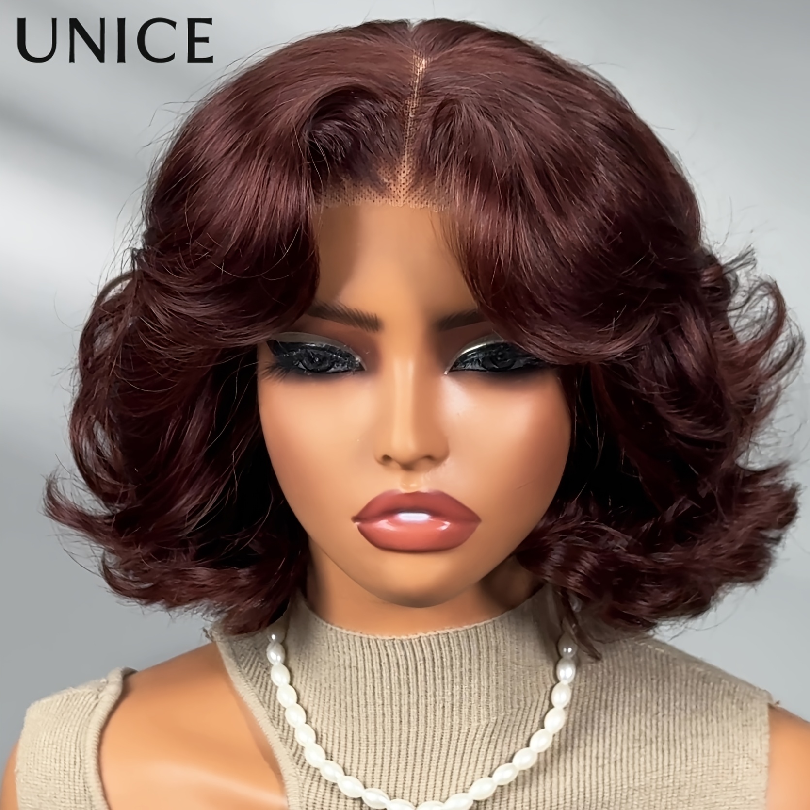 Image of Unice Glueless Hair Wig - Brown 13x4 Lace Frontal With Drawstring & Face Framing Layers, 150% Density Loose Wave Hairpiece For Men &, No Glue Needed, Breathable For Daily Wear