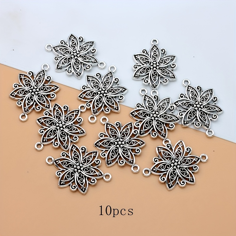 Image of 5pcs/10pcs Flower Connector Earrings Charm Alloy Flower Charms Connector Ancient Silvery Tibetan Silvery Flower Charms Making Bracelet Earrings Necklace Crosses Pendant Handmade Fashion Jewelry