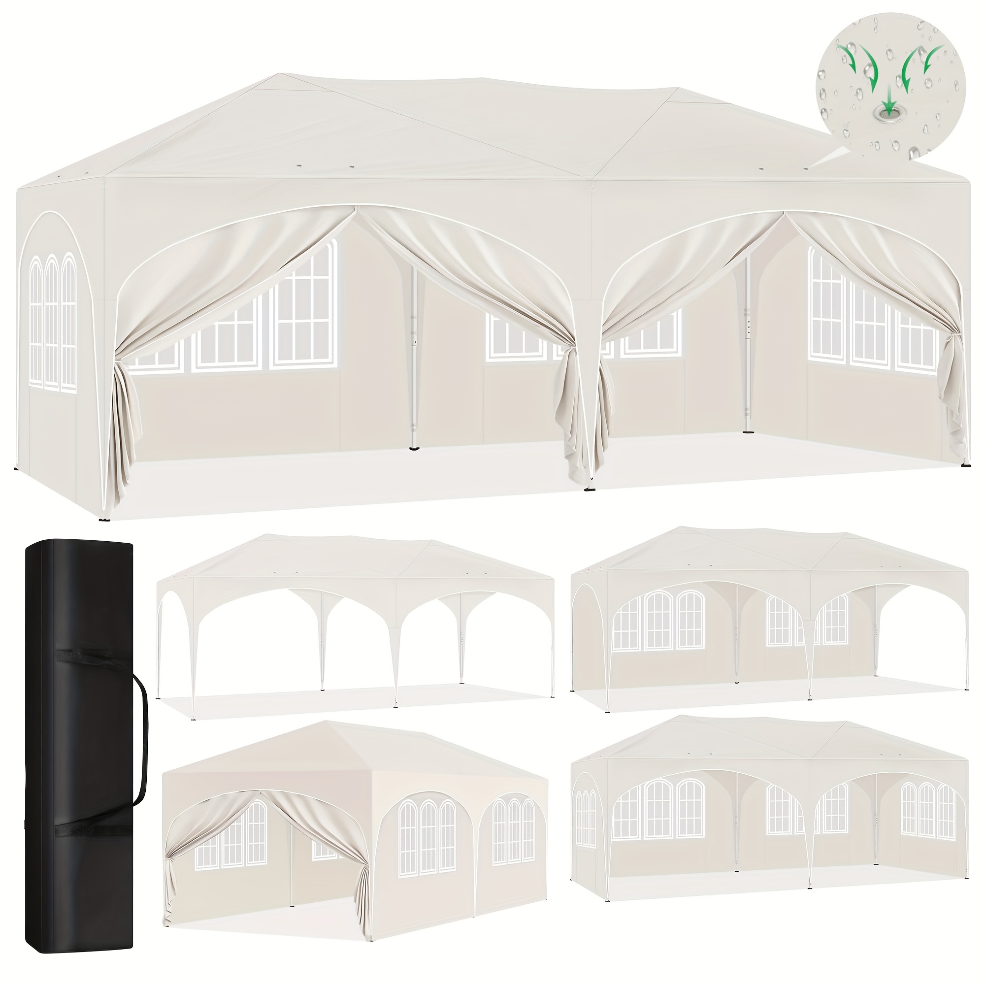 Image of 1pc Garden Gazebo, Pop-up Gazebo, , X 6m, Spacious, Folding , Party Tent, Outdoor Camping Tent, With 6 And Windows, Height-adjustable Canopy, Suitable For Gardens, , Camping, Weddings, Parties, Etc.