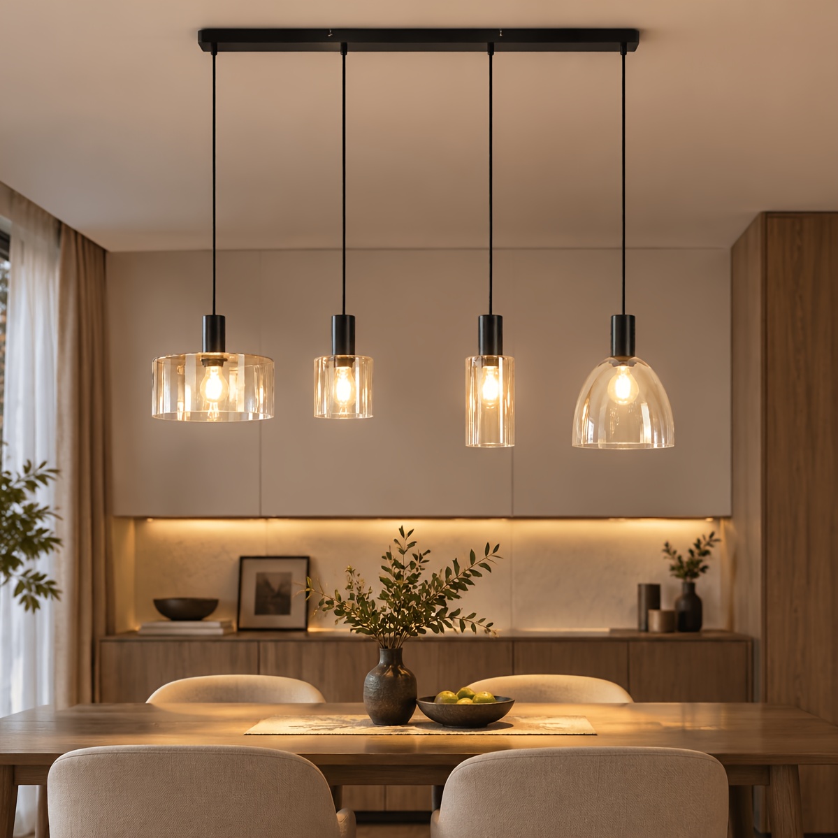 Image of Chandelier, Dining Table, Glass, Three-light Table Lamp, Hanging Industrial Kitchen Light, Height Adjustable, Vintage Pendant Light, Suitable For Living Room And Dining Room (bulbs Not Included)