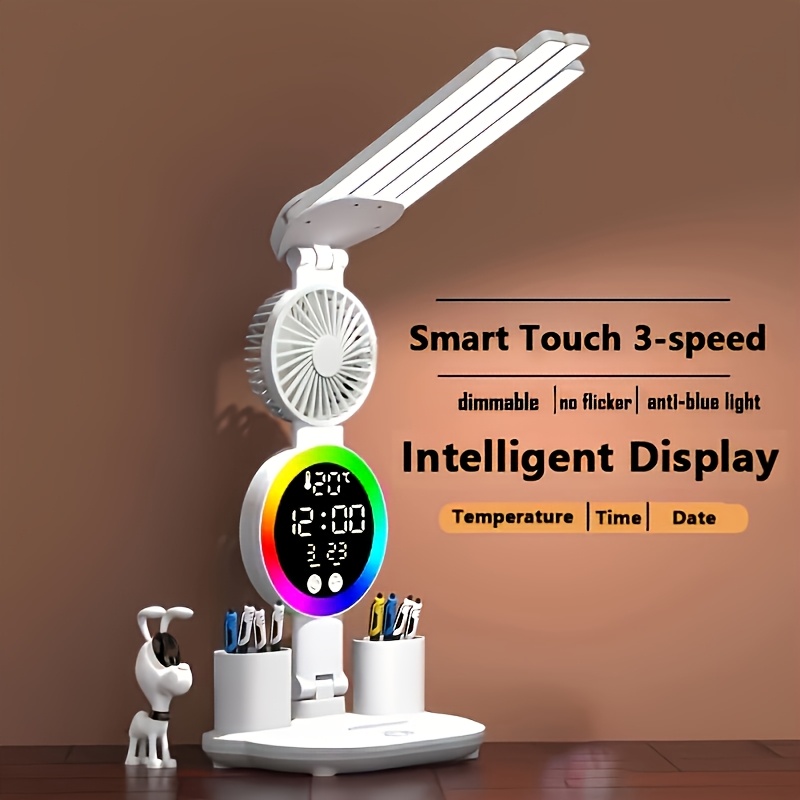 TEMU 2pcs/1pc Smart Touch Led Desk Lamp With Usb Powered, Dimmable And Color Changing Reading Lamp, Built-in Fan And Night Light, Great For Home