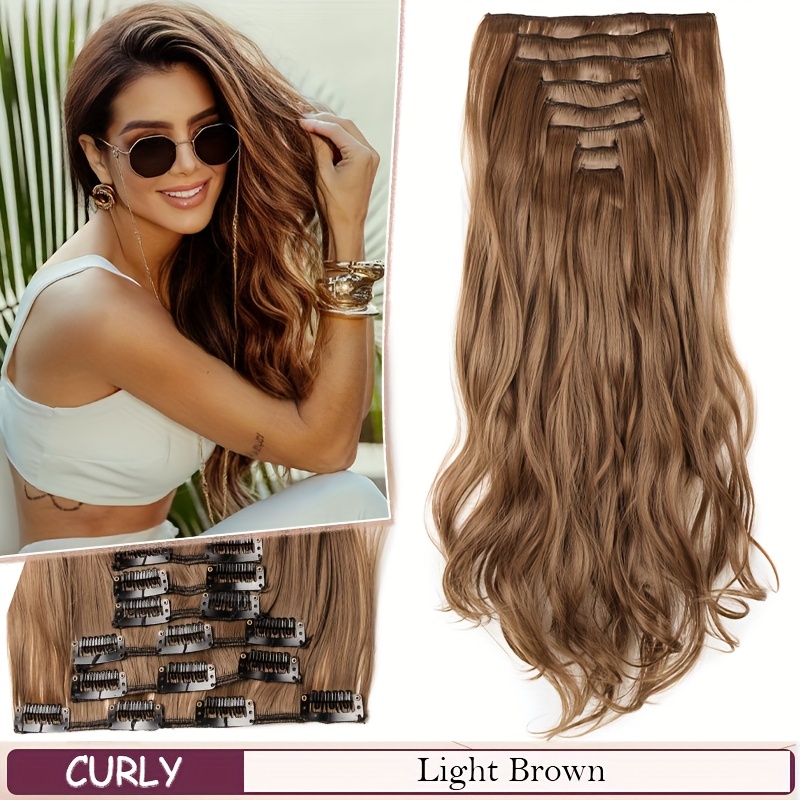 Image of 8pcs Clip-in Hair Extensions 17in Thick Loose Curly Invisible Lace Weft Hairpieces For Women - Blonde Balayage Highlights, Party & Daily Use, Versatile Hairpiece, Secure Clip Attachments