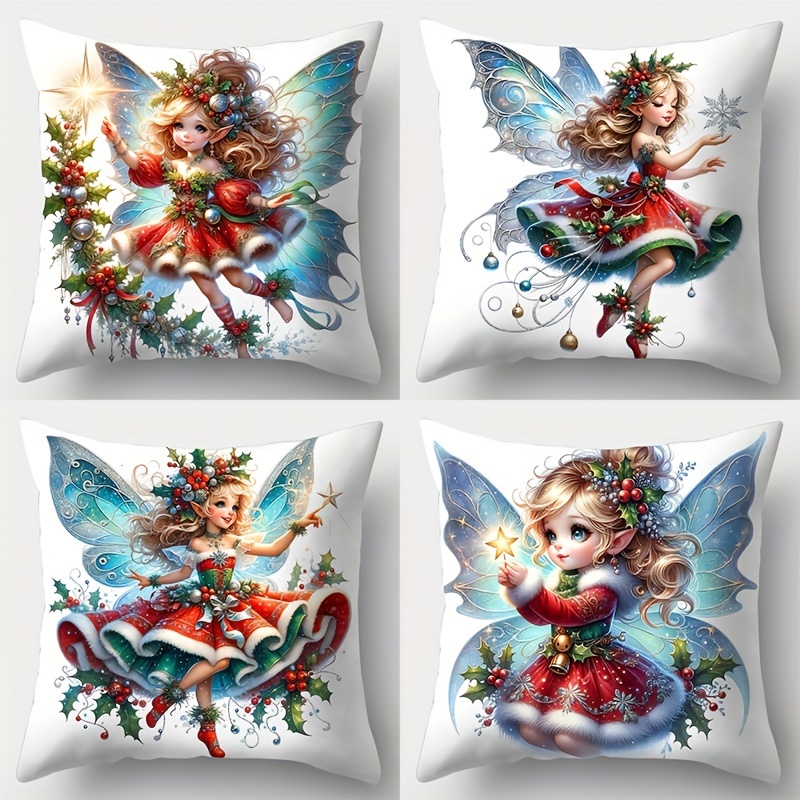 

4pcs Set, Christmas Pillowcase, Elf Pillowcase, 17.7in*17.7in, -sided , Christmas Decoration, Sofa Cushion , Pillowcase