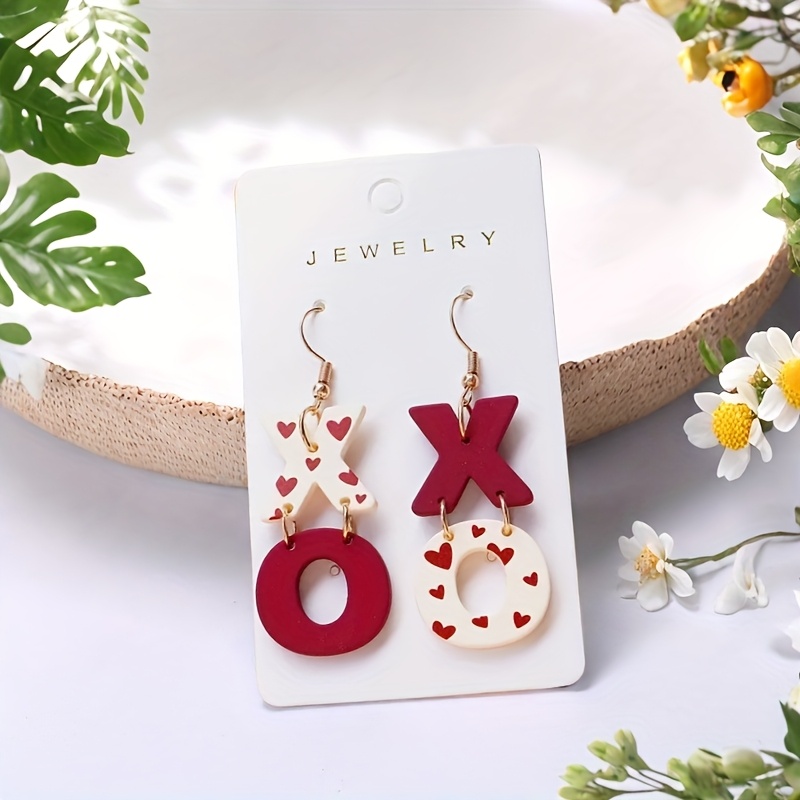 

Pair Of "" Heart Print Dangle Earrings - Cute Acrylic With Iron Posts, Ideal For & Parties, Perfect Valentine's Day, New Year, Anniversary Gift, Cute Earrings