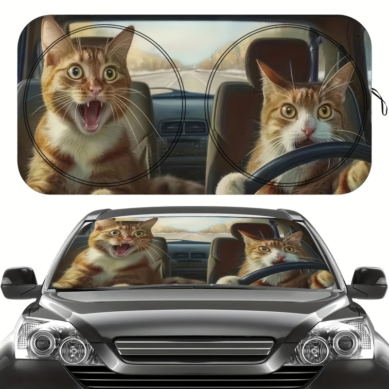 TEMU Parasol para coche con diseño divertido de gato tigre , parasol para coche para parabrisas, protección isolamiento, fácil de instalar, adecuado
