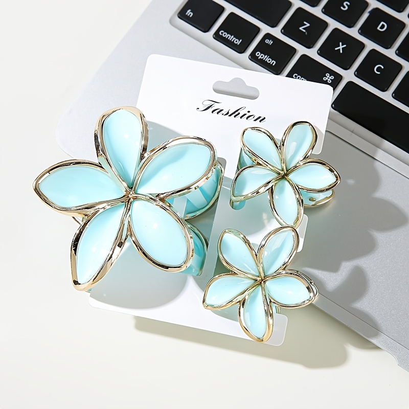 E-shop 3er-Set Bauhinia Blumen Haarspangen für Damen, elegante goldene Rahmen, Kombination aus großen und kleinen floralen Haarverzierungen, geeignet